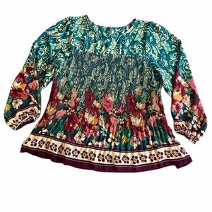 Anthropologie (Likely Figueroa & Flower) Pleated Floral Peasant Blouse – Size Lg